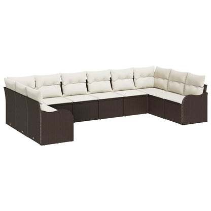 Tuin Sofa Set met opslag 10 pcs Bruin en wit poly rattan