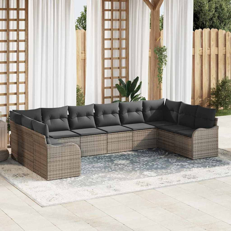 Tuin Sofa Set met opslag 10 pcs Grijs poly rattan