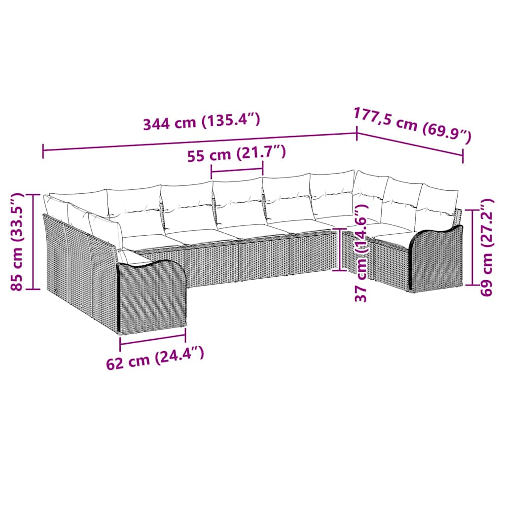 Tuin Sofa Set met opslag 10 pcs Grijs poly rattan