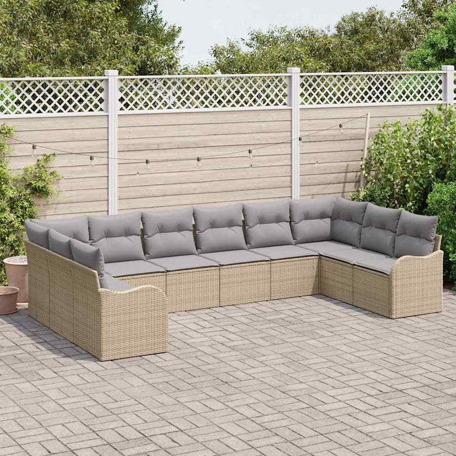Tuin Sofa Set met opslag 10 pcs beige en lichtgrijs poly rattan