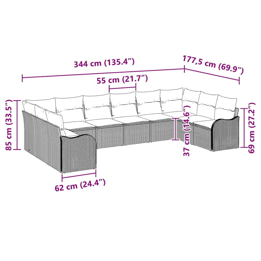 Tuin Sofa Set met opslag 10 pcs beige en lichtgrijs poly rattan