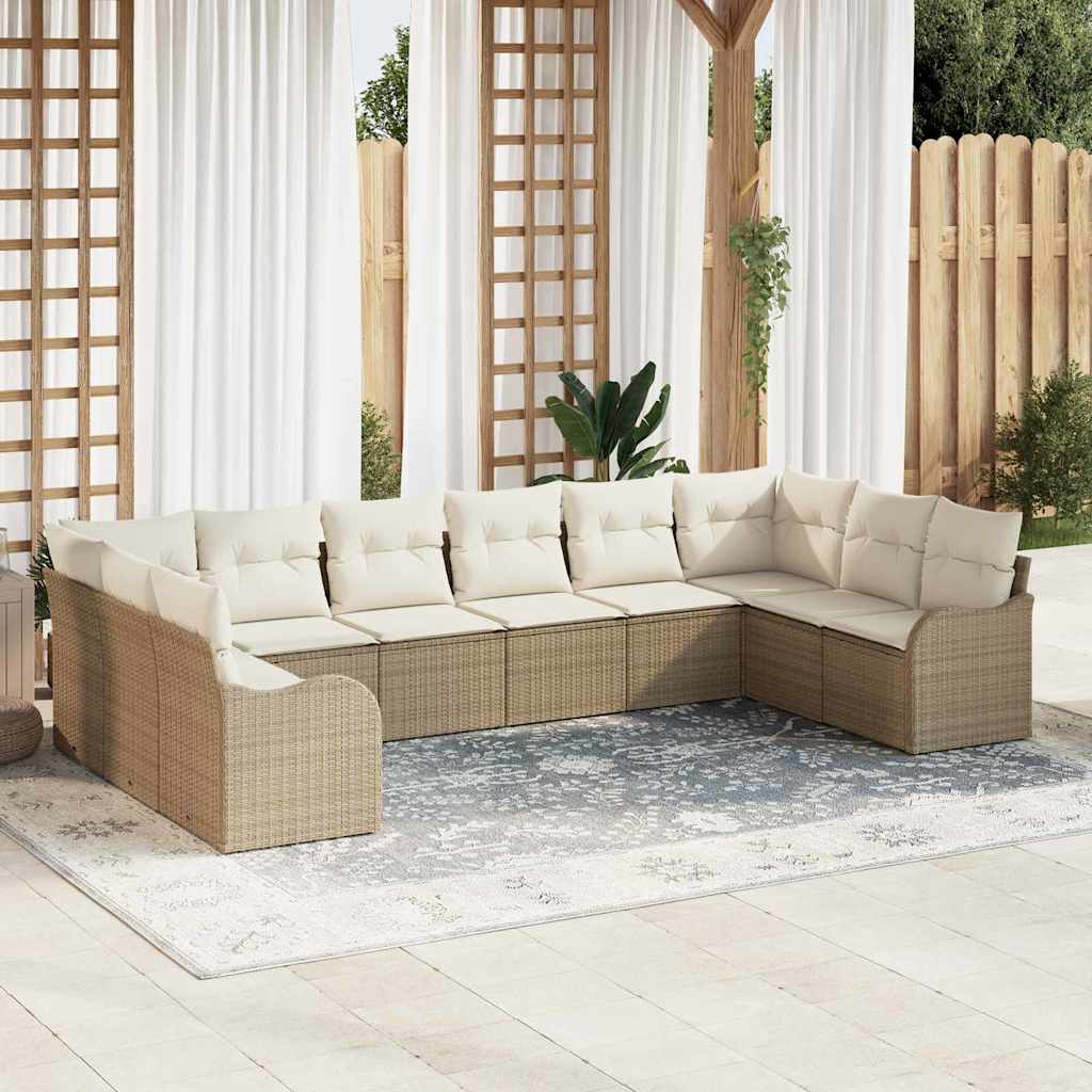 Tuin Sofa Set met opslag 10 pcs Beige en wit poly rattan