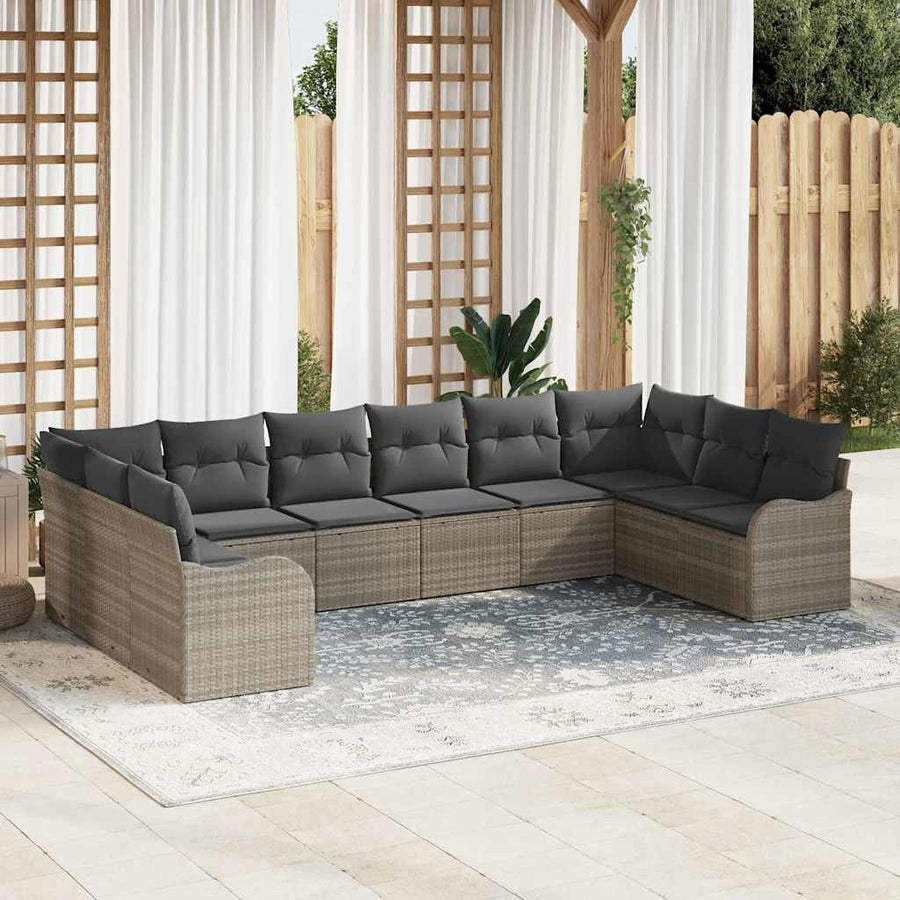 Tuin Sofa Set met kussen 10 pcs Lichtgrijs Poly riet