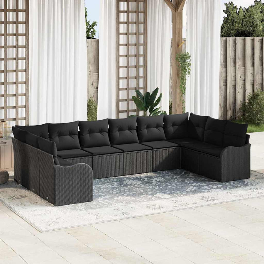 Tuin Sofa Set met opslag 10 pcs Zwart poly rattan