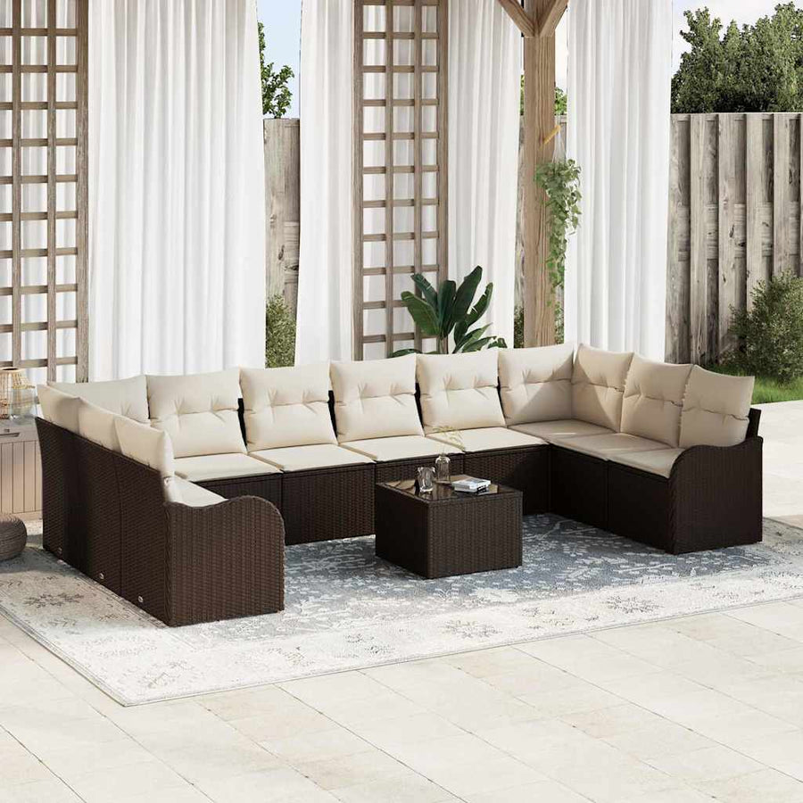 Tuin Sofa Set met opslag 11 pcs Bruin en wit poly rattan