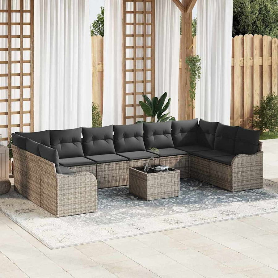 Tuin Sofa Set met opslag 11 pcs Grijs poly rattan