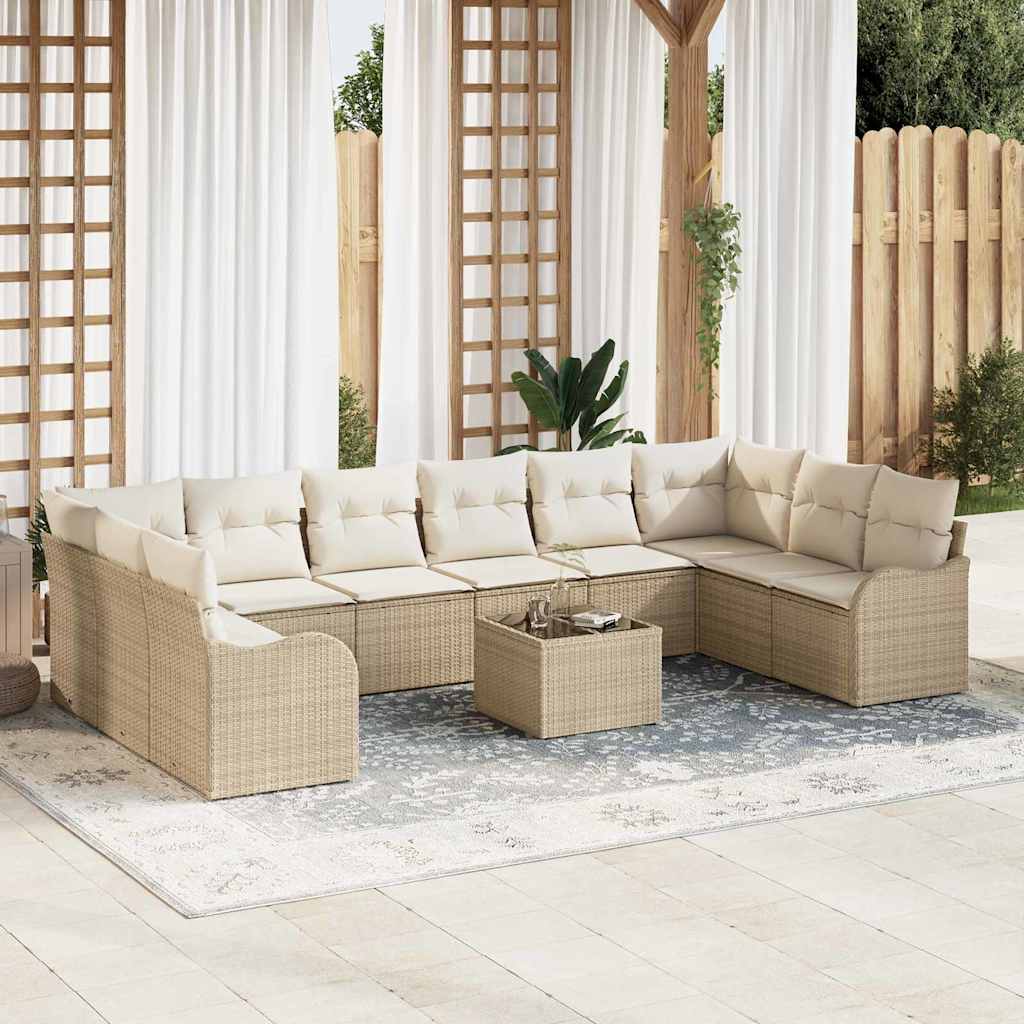 Tuin Sofa Set met opslag 11 pcs Beige en Wit poly rattan
