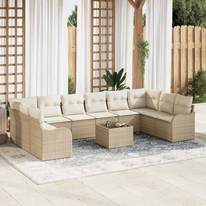 Tuin Sofa Set met opslag 11 pcs Beige en Wit poly rattan