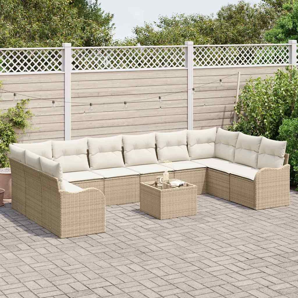 Tuin Sofa Set met opslag 11 pcs Beige en Wit poly rattan