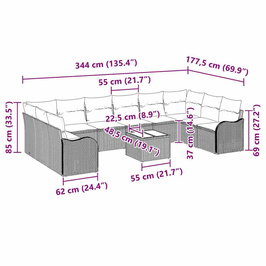 Tuin Sofa Set met opslag 11 pcs Lichtgrijs poly rattan