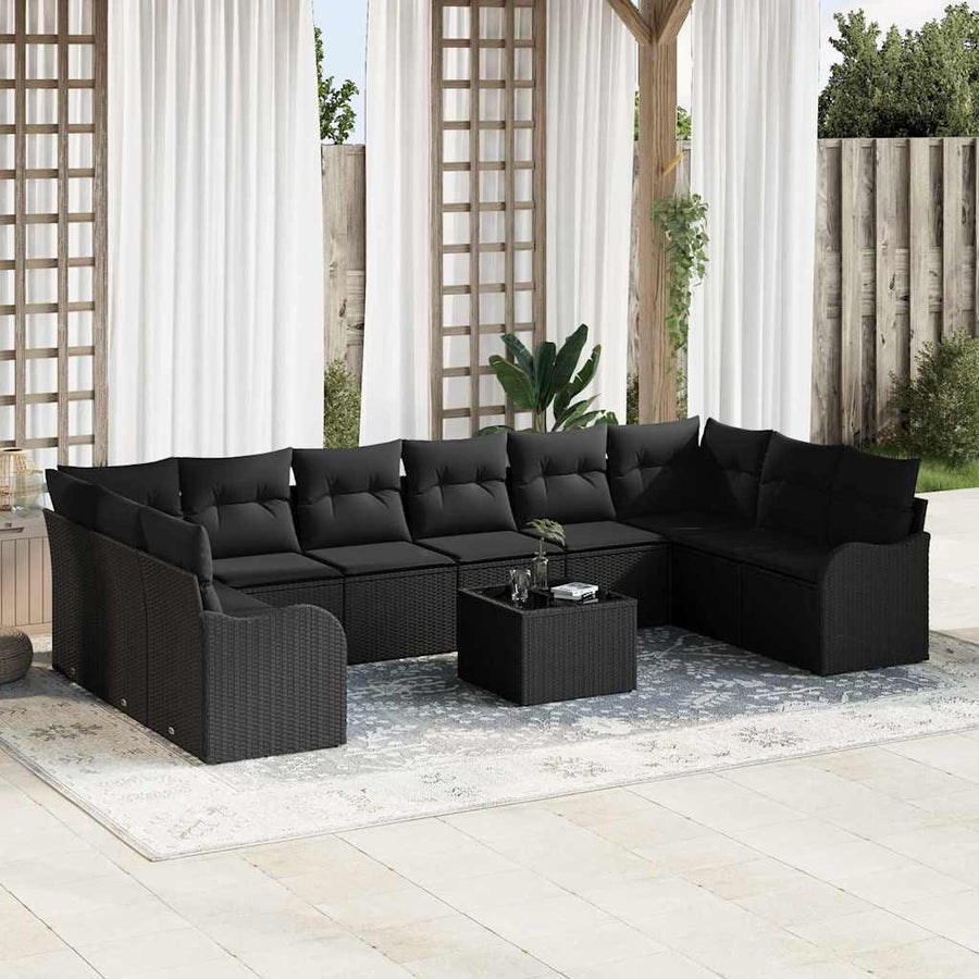 Tuin Sofa Set met opslag 11 pcs Zwart poly rattan