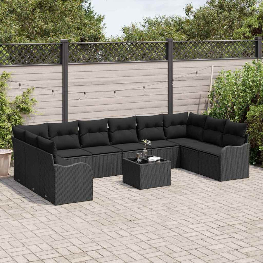 Tuin Sofa Set met opslag 11 pcs Zwart poly rattan