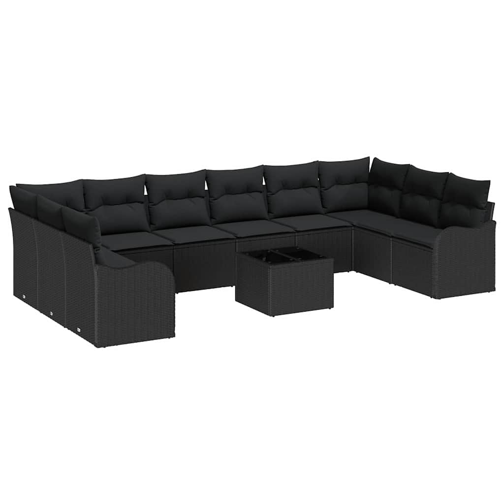 Tuin Sofa Set met opslag 11 pcs Zwart poly rattan