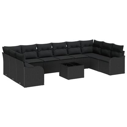 Tuin Sofa Set met opslag 11 pcs Zwart poly rattan