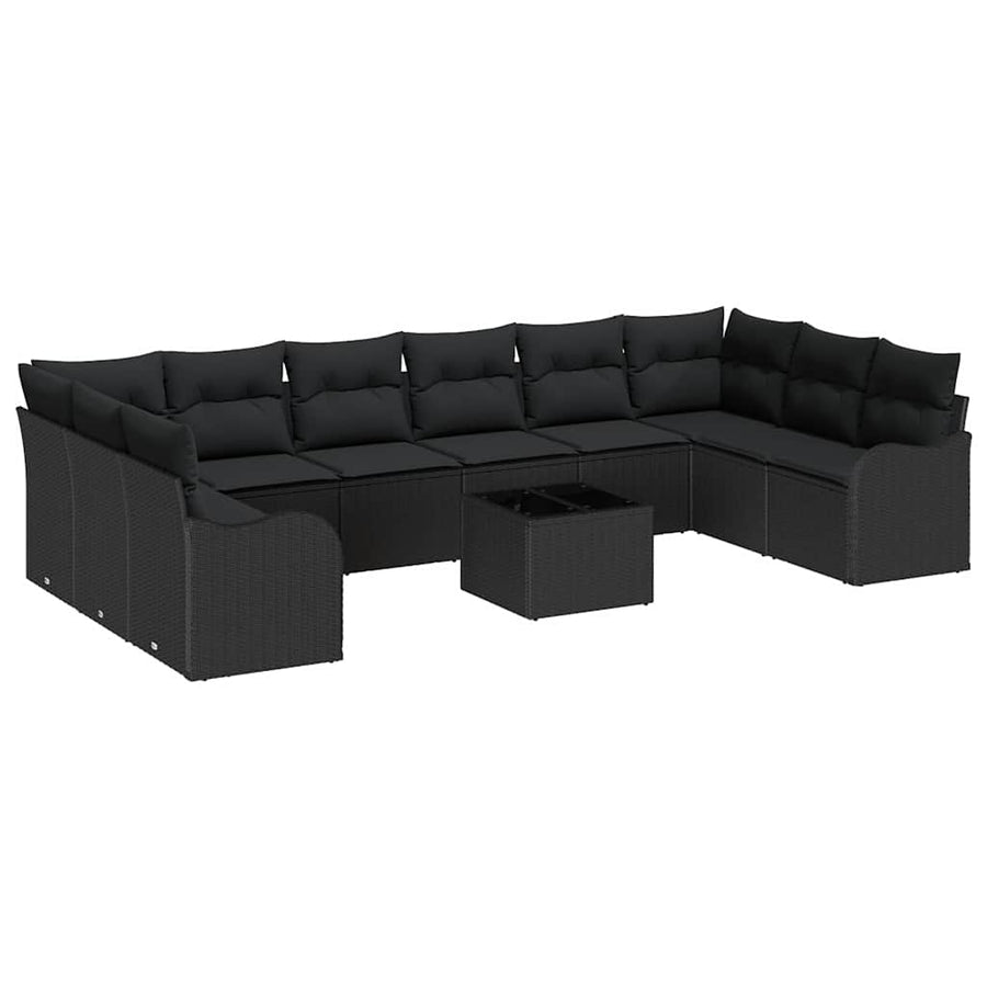 Tuin Sofa Set met opslag 11 pcs Zwart poly rattan