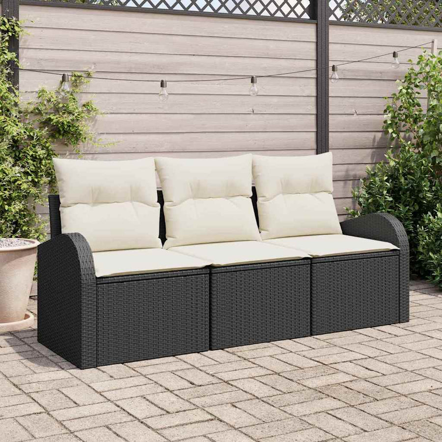 Tuin Sofa Set met kussen 3 pcs Zwart en wit Poly riet