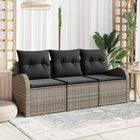 Garden Sofa Set with Cushions 3 pcs Grey Poly Rattan