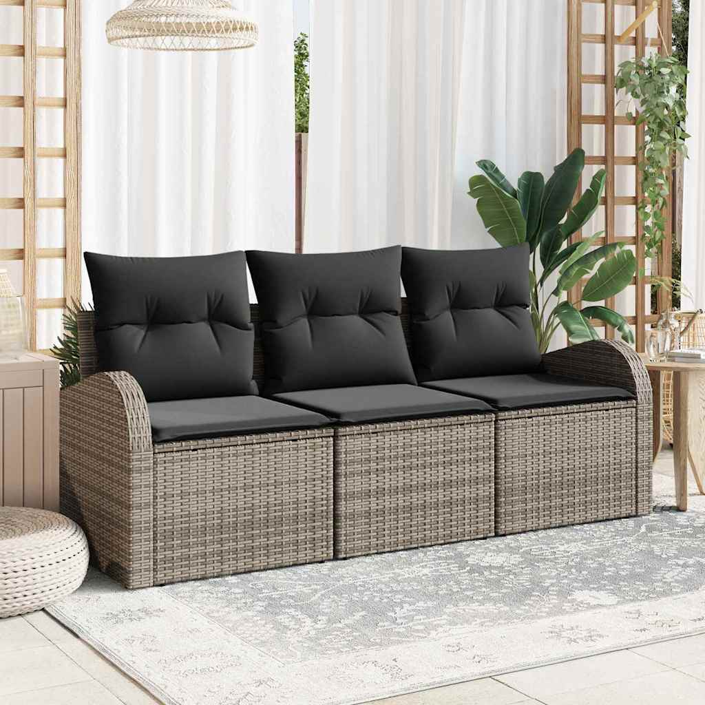 Tuin Sofa Set met kussen 3 pcs Grijs Poly riet