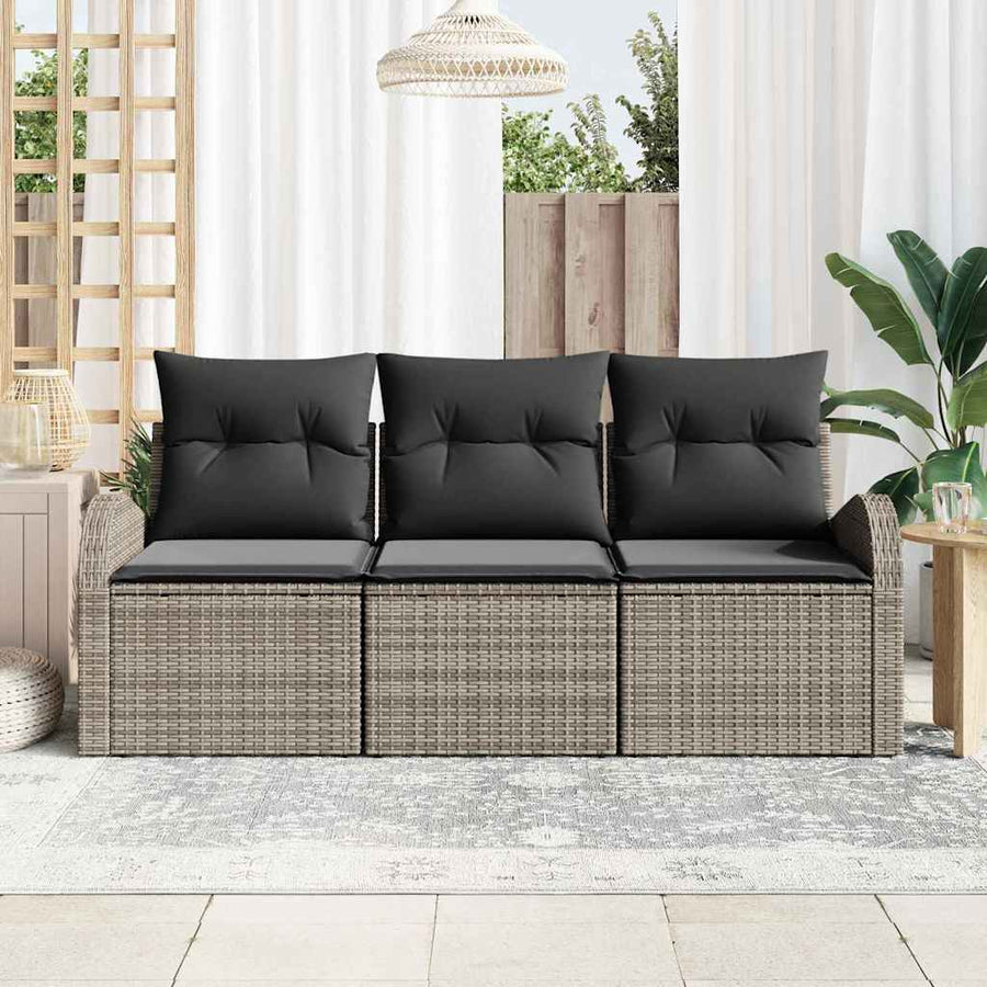 Tuin Sofa Set met kussen 3 pcs Grijs Poly riet