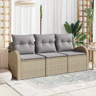 Garden Sofa Set with cushions 3 pcs beige and light grey Poly rattan