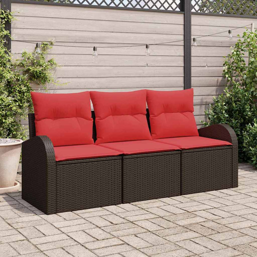 Tuin Sofa Set met opslag 3 pcs Bruin en rood Poly riet