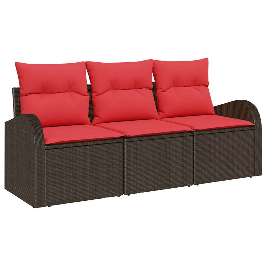 Tuin Sofa Set met opslag 3 pcs Bruin en rood Poly riet