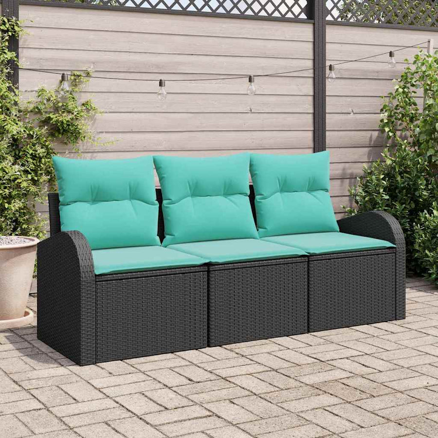 Tuin Sofa Set met opslag 3 pcs Zwart en turquoise Poly riet