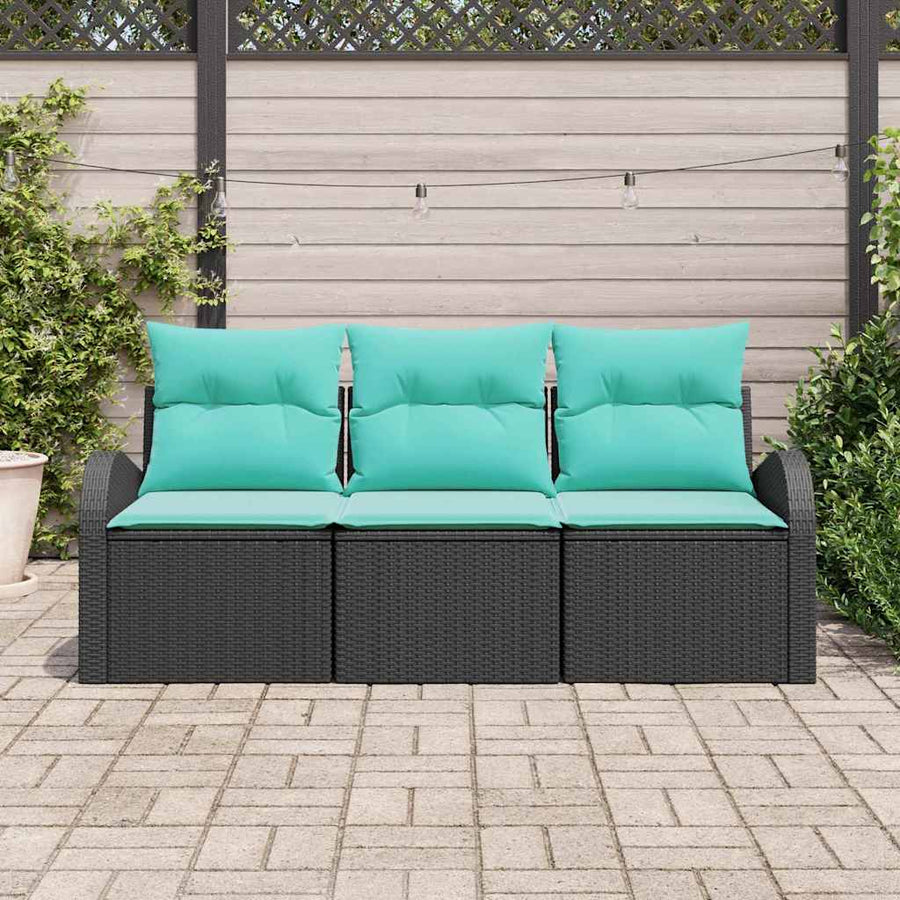 Tuin Sofa Set met opslag 3 pcs Zwart en turquoise Poly riet