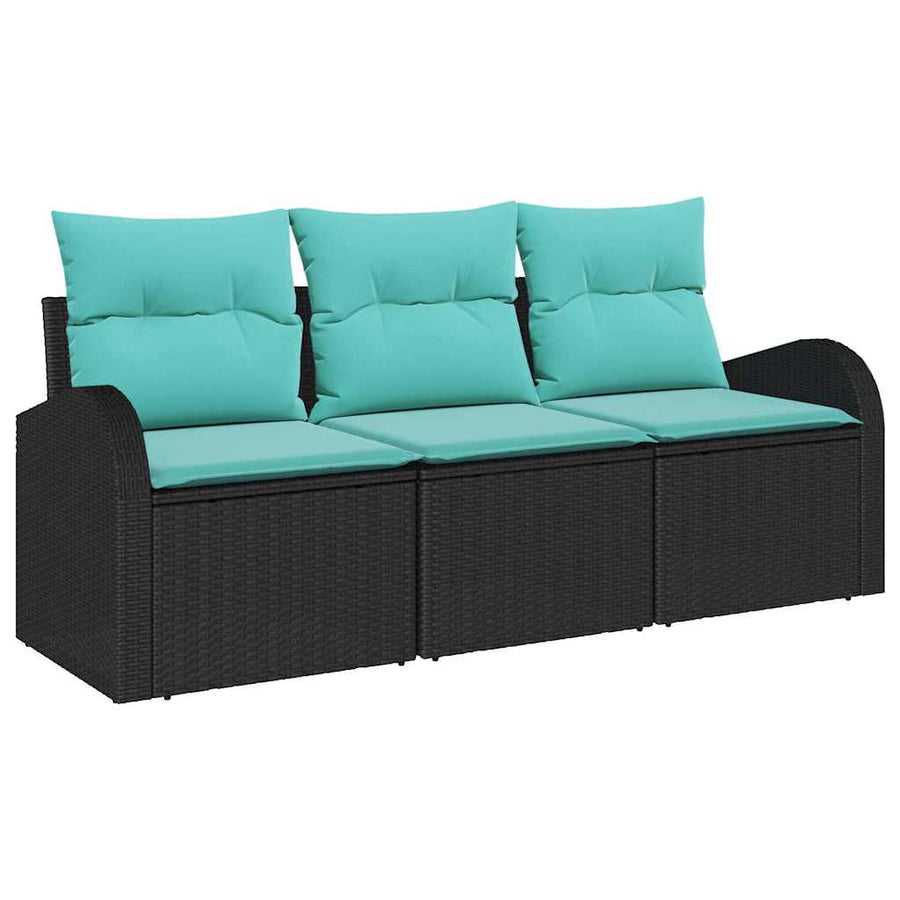 Tuin Sofa Set met opslag 3 pcs Zwart en turquoise Poly riet