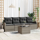 Garden Sofa Set with Cushions 5 pcs Grey Poly Rattan, Steel and Glass