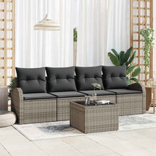 Tuin Sofa Set met kussen 5 pcs Grijs Poly rattan, staal en glas
