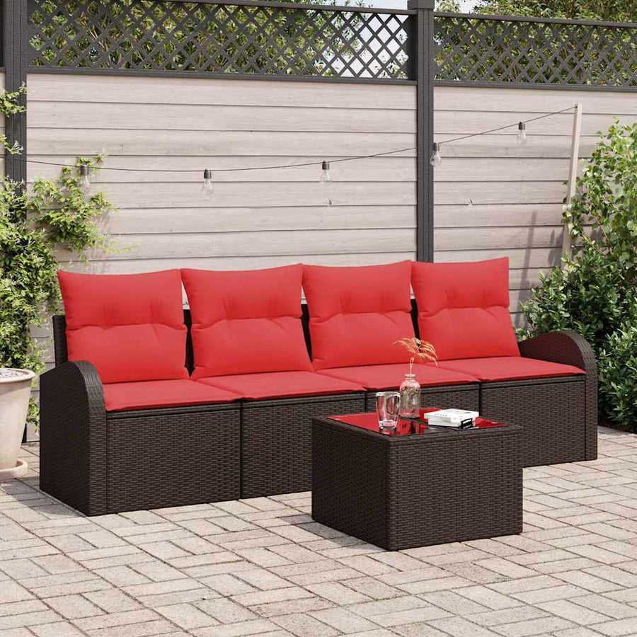 Tuin Sofa Set met opslag 5 pcs Beige en Rood poly rattan