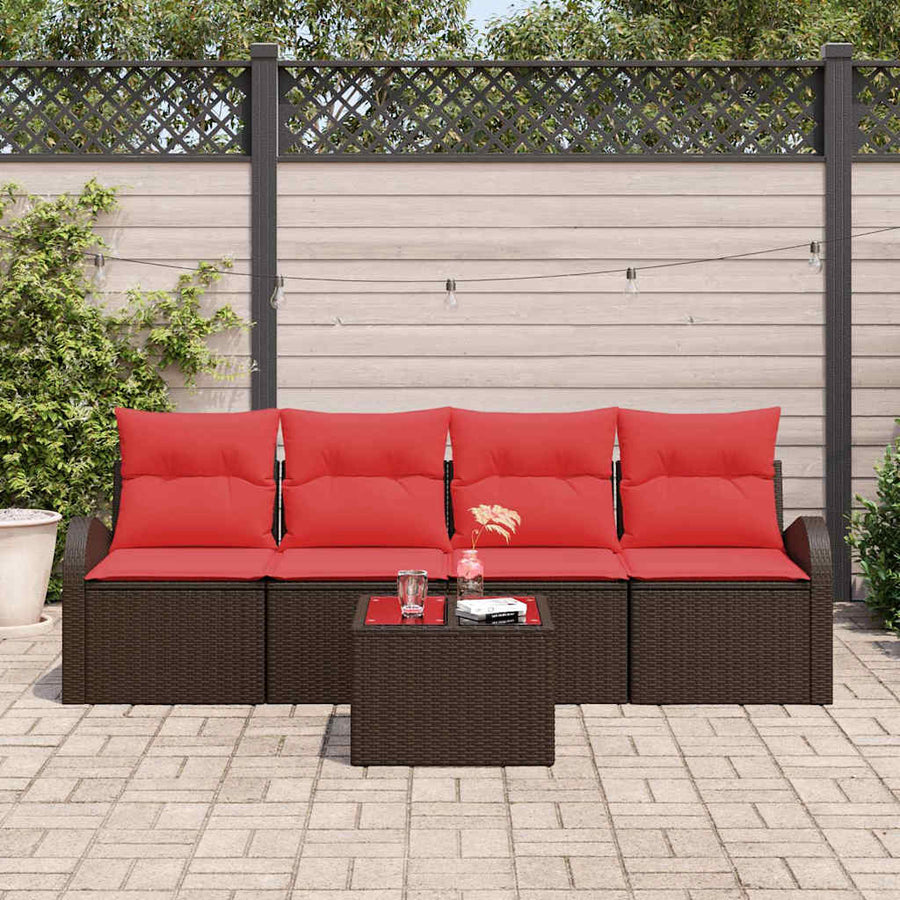 Tuin Sofa Set met opslag 5 pcs Beige en Rood poly rattan