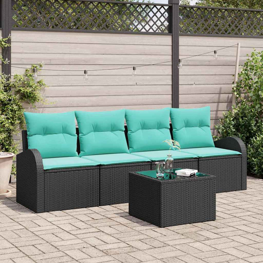 Tuin Sofa Set met opslag 5 pcs Zwart en Turquoise poly rattan