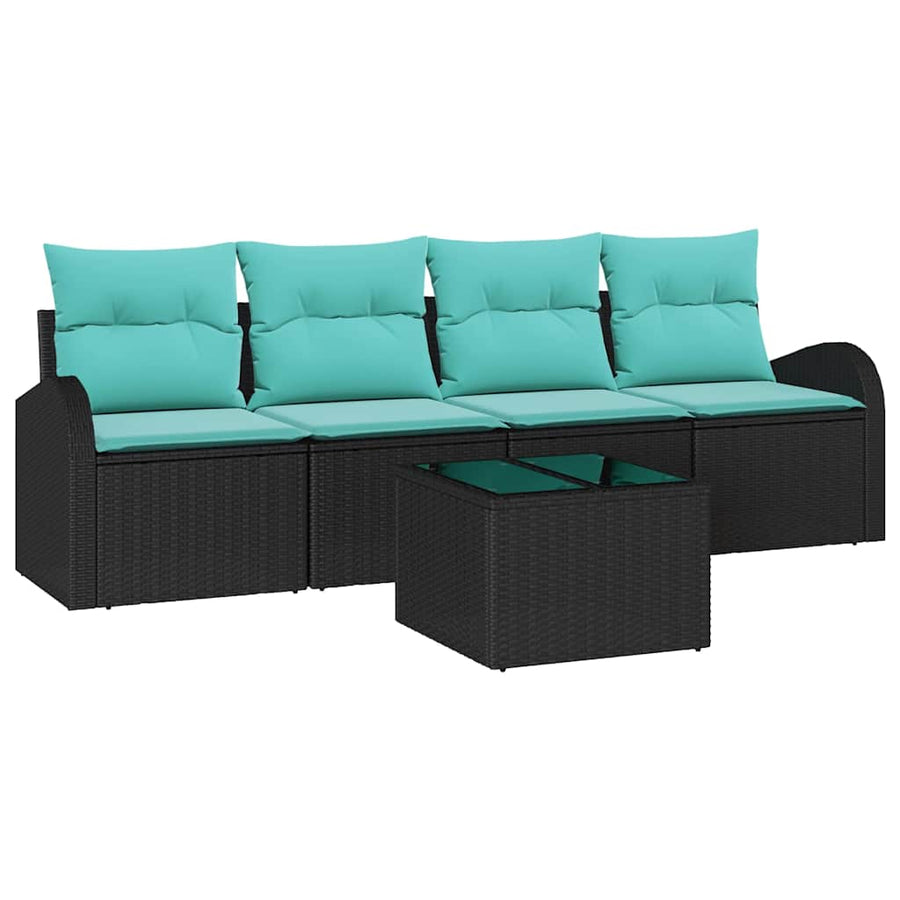 Tuin Sofa Set met opslag 5 pcs Zwart en Turquoise poly rattan