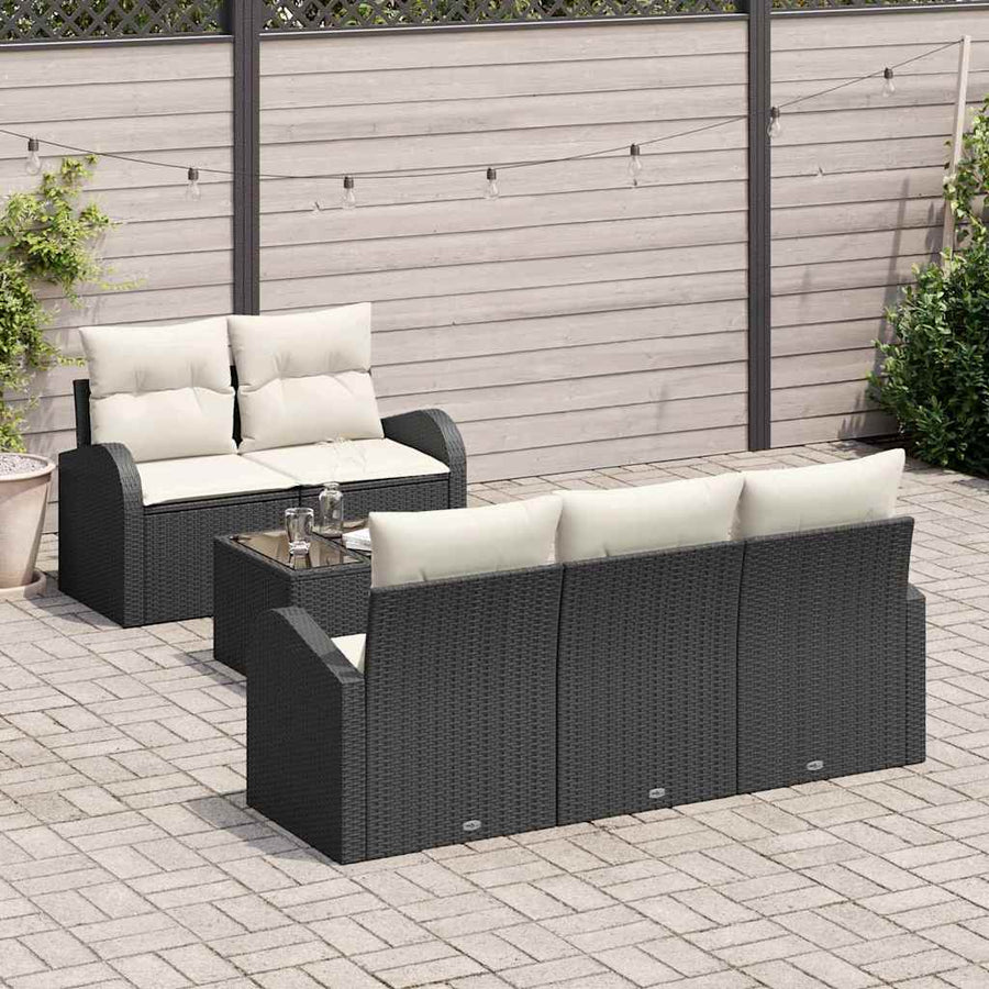 Tuin Sofa Set 6 pcs Zwart en Crème Poly rattan, staal en glas