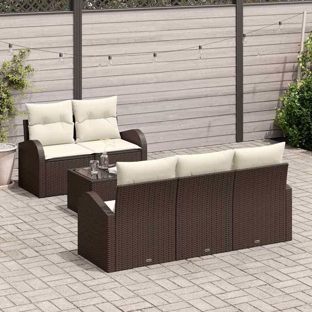 Tuin Sofa Set met opslag 6 pcs Bruin en Crème poly rattan