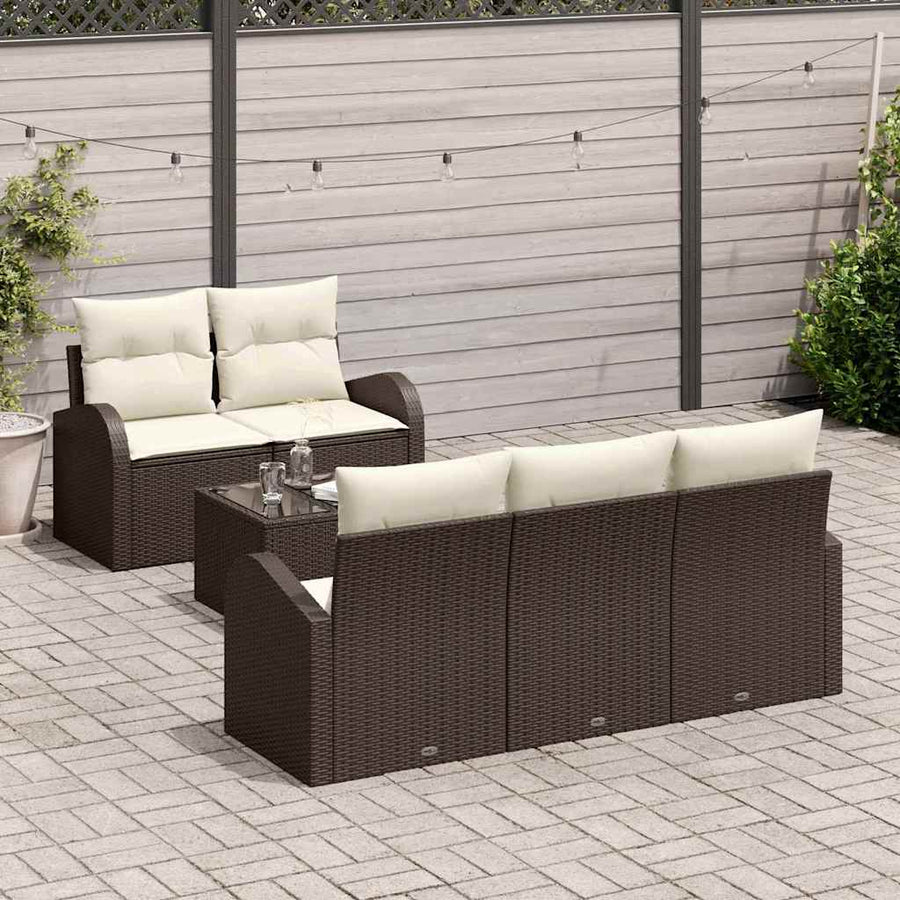 Tuin Sofa Set met opslag 6 pcs Bruin en Crème poly rattan