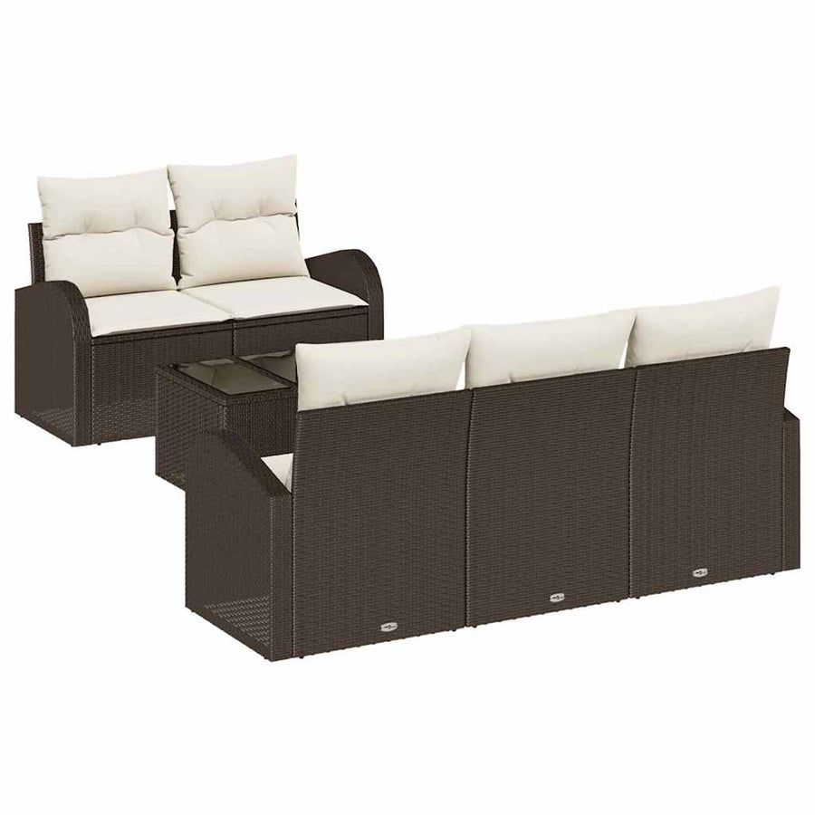 Tuin Sofa Set met opslag 6 pcs Bruin en Crème poly rattan