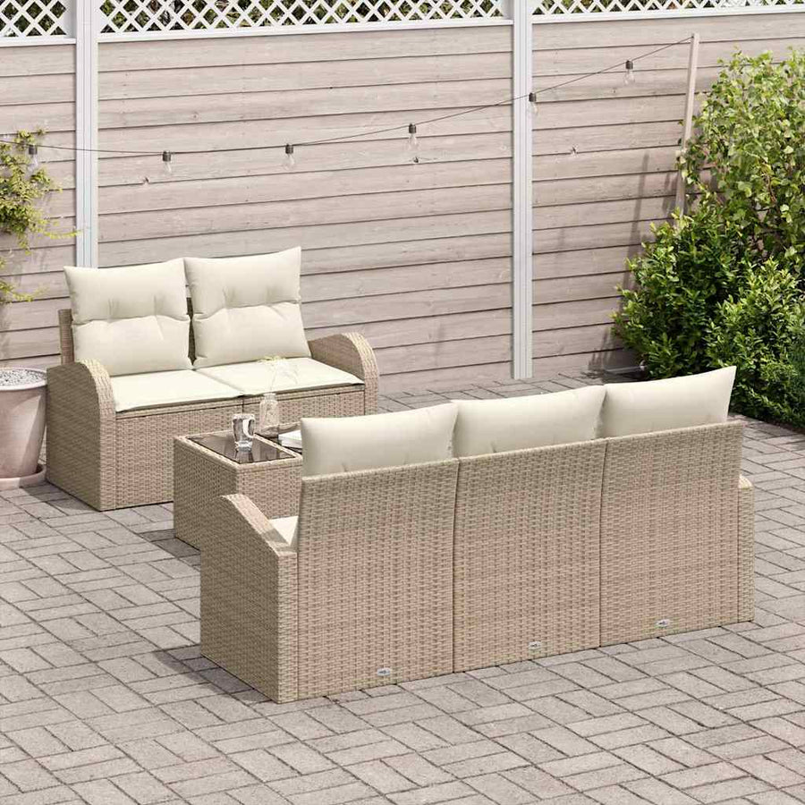Tuin Sofa Set met opslag 6 pcs Beige en Crème poly rattan