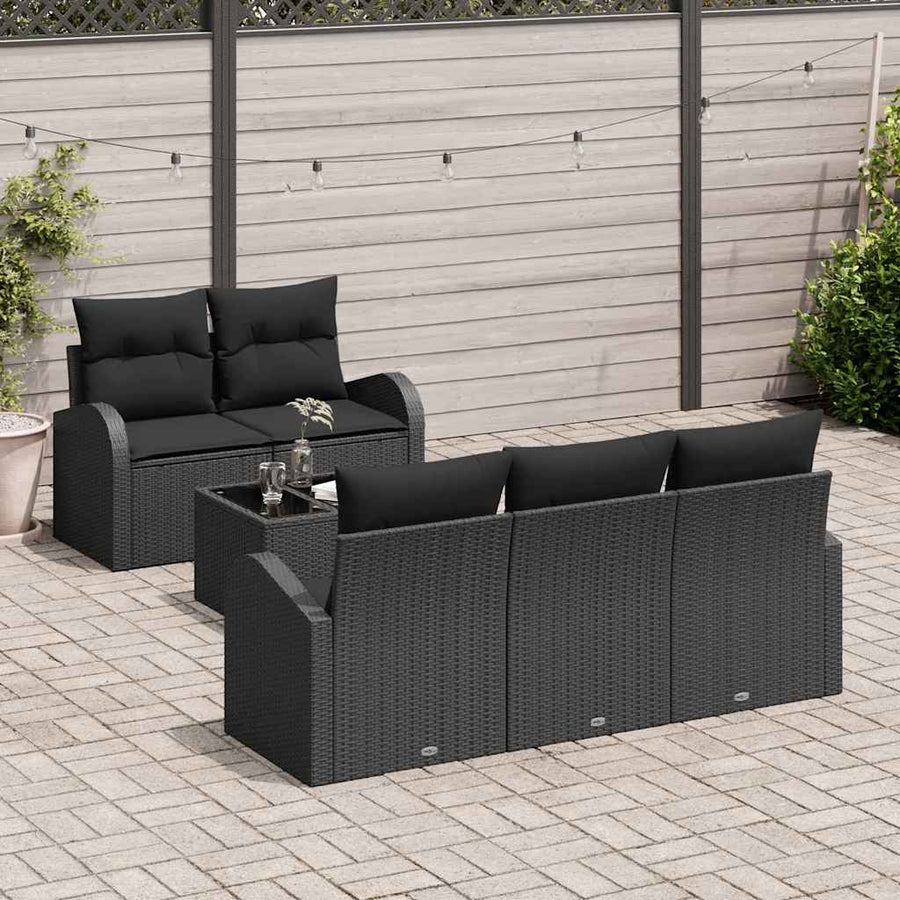 Tuin Sofa Set met opslag met kussen 6 pcs Zwart poly rattan