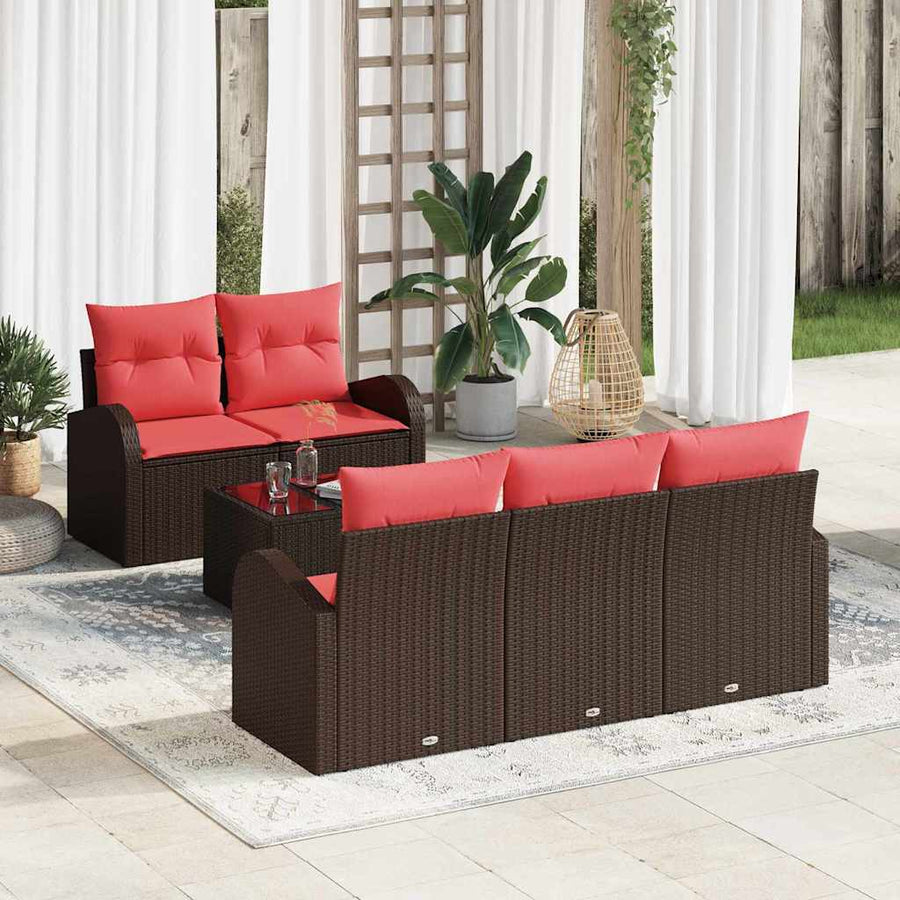 Tuin Sofa Set met opslag 6 pcs Beige en Rood poly rattan