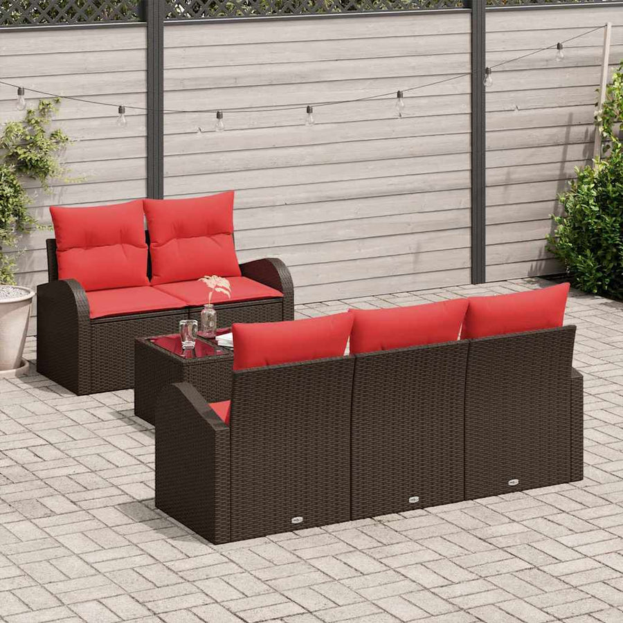 Tuin Sofa Set met opslag 6 pcs Beige en Rood poly rattan