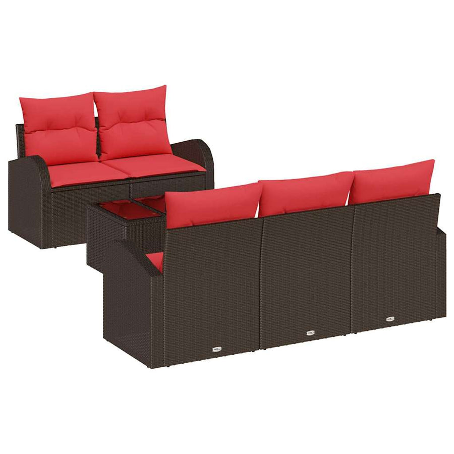 Tuin Sofa Set met opslag 6 pcs Beige en Rood poly rattan