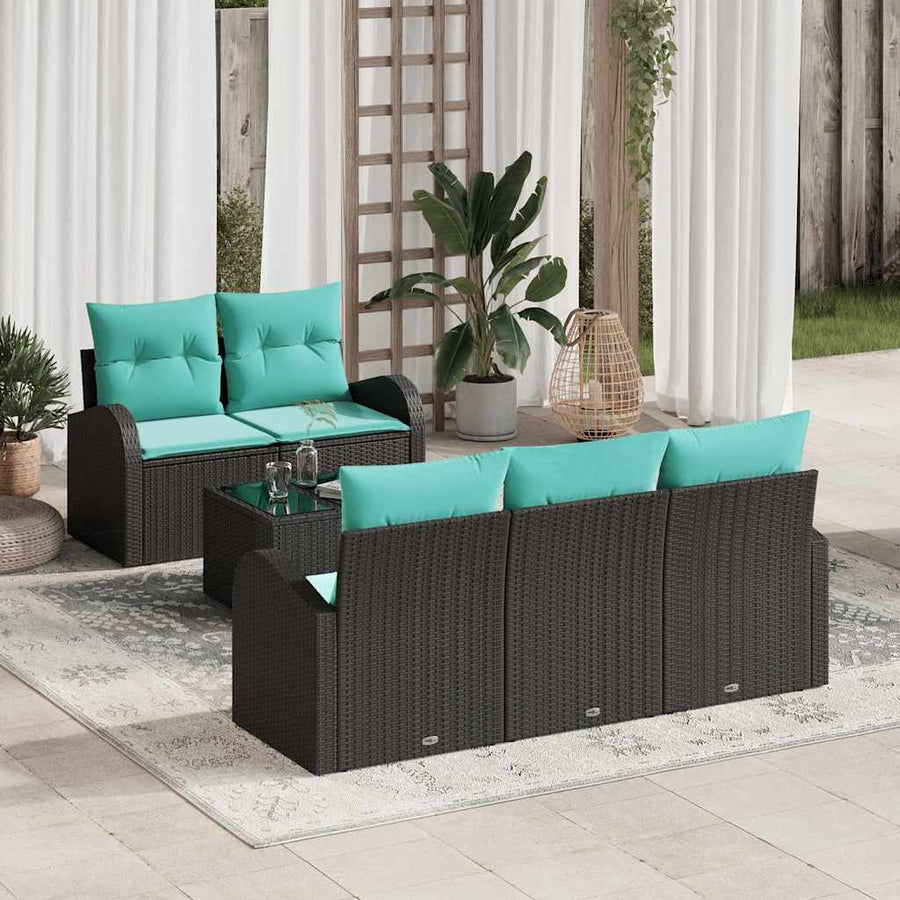 Tuin Sofa Set met kussen met opslag 6 pcs Zwart en Turquoise