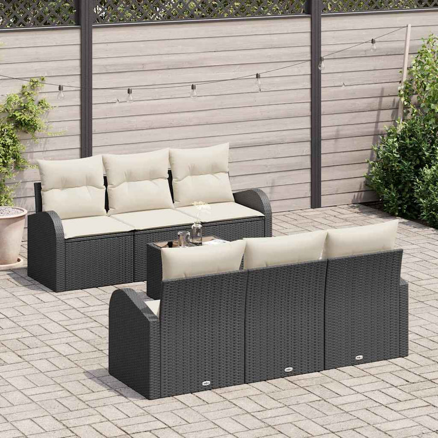 Tuin Sofa Set met opslag 7 pcs Zwart en Crème poly rattan