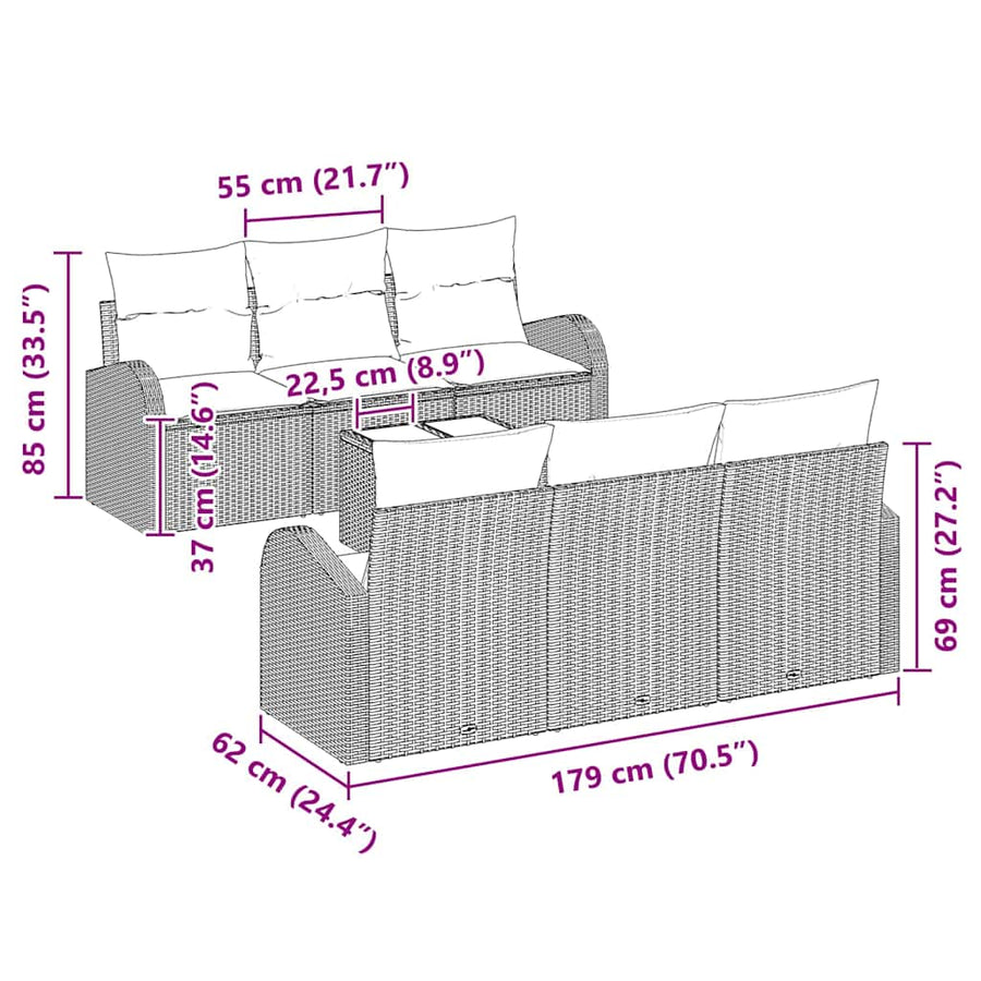 Tuin Sofa Set met opslag 7 pcs Zwart en Crème poly rattan