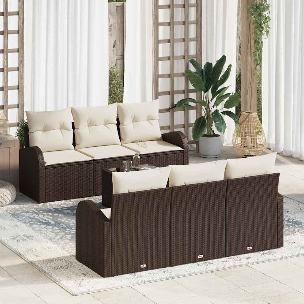 Tuin Sofa Set 7 pcs Bruin en Crème Poly rattan, staal en glas
