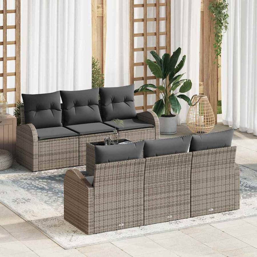 Tuin Sofa Set met opslag met kussen 7 pcs Grijs poly rattan