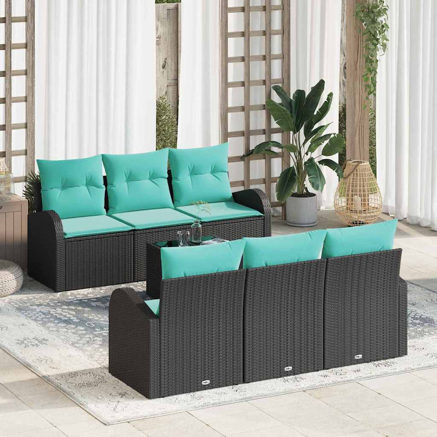 Tuin Sofa Set met opslag 7 pcs Zwart en Turquoise poly rattan